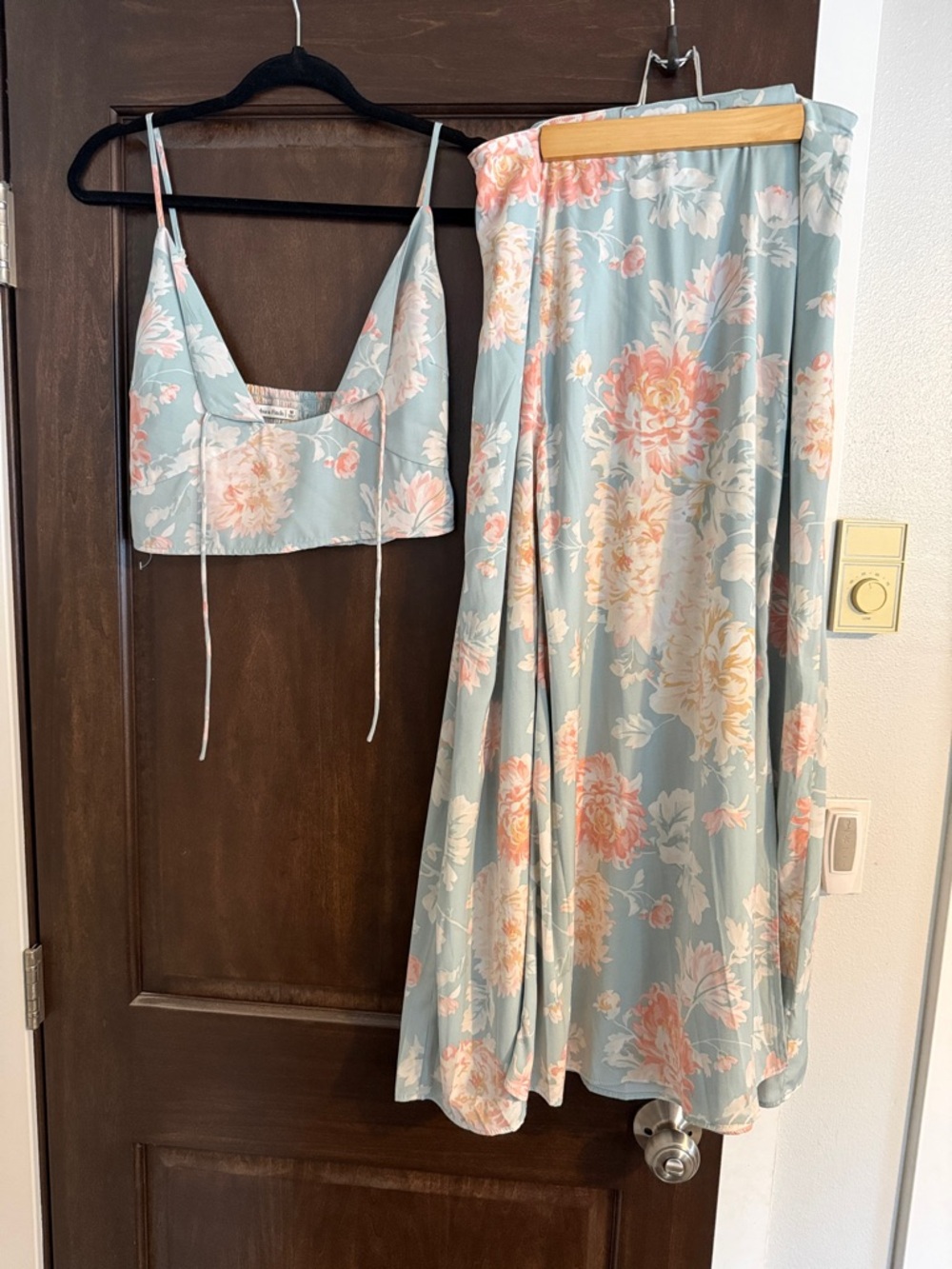 Abercrombie & Fitch Pastel Floral Crop Top with Skirt in Light Blue and Peach